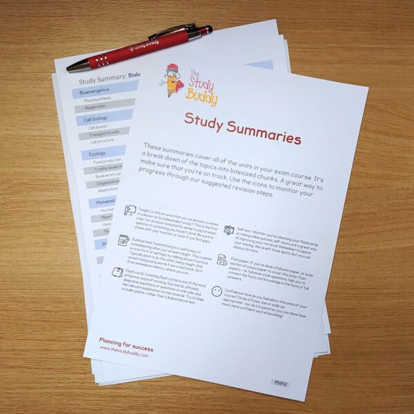 Printed Personalised Study Summary - this is sent as a PDF