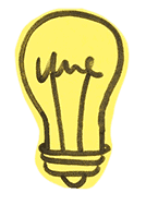Bright yellow lightbulb illustration with " yup" inside, symbolising ideas and learning.
