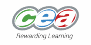 Gea logo with the tagline 'Rewarding Learning' in green, blue, red, on a transparent background.
