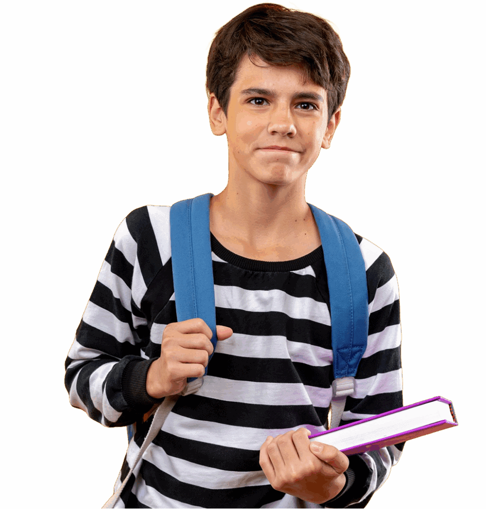 Study buddy student with backpack and book, online learning platform, educational support, virtual tutoring, personalised learning experience, The Study Buddy website SEO image.